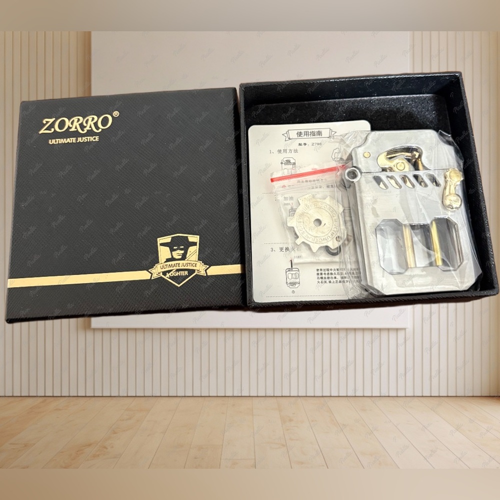 Zorro Mecha transparent fuel tank mechanical ejection kerosene lighter set. NWT!